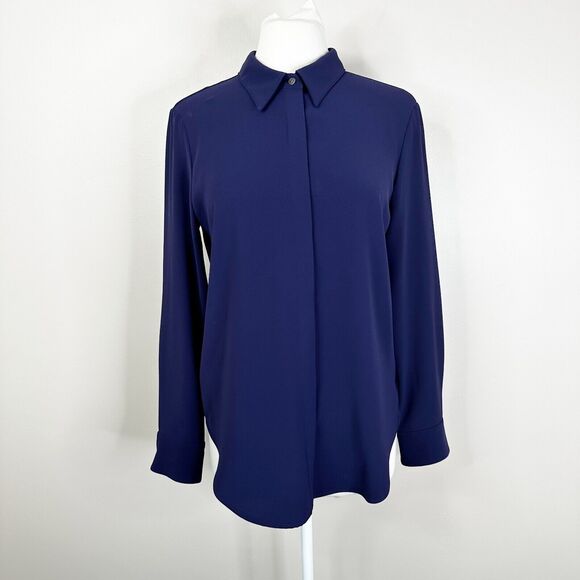 Theory Blouse Womens Size Large Sunaya Crepe Shirt Button Front Relaxed Fit - Picture 2 of 11